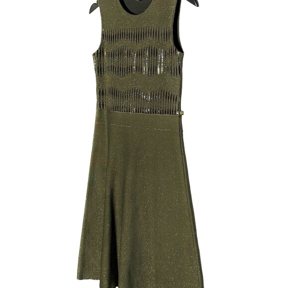 Louis Vuitton Resort 2016 Green Glitter Cut Out Sleeveless A-line Dress - Picture 2 of 10